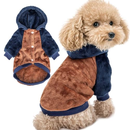 FabriCastle Dog Hoodie Sweater for Small Dogs Boy and Girl, Dog Clothes S XS XXS Puppy Sweatshirt, Pet Outfit, Cat Clothing Super Soft Warm Snap On Closure (Camel-Navy, X-Small) - color: Camel-Navy, size: X-Small