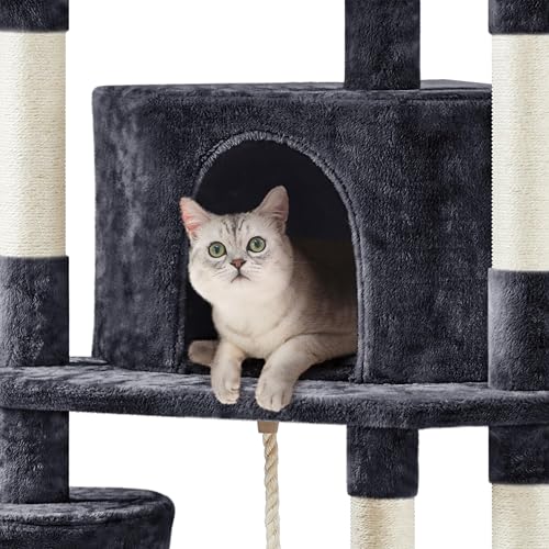 Yaheetech 79 in Cat Tree Tower, Multilevel Cat Trees Plush Covered Cat Tower with 2 Extra Large Condos, Comfy Basket, Sisal Scratching Posts - color: Black