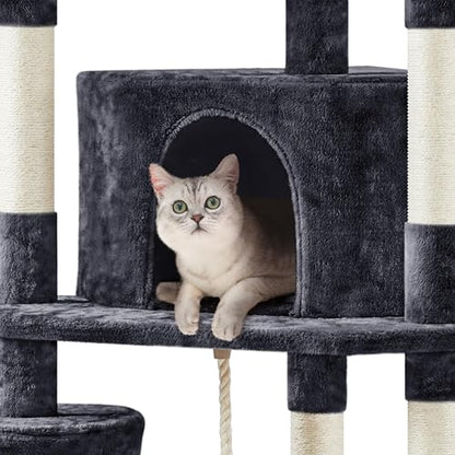Yaheetech 79 in Cat Tree Tower, Multilevel Cat Trees Plush Covered Cat Tower with 2 Extra Large Condos, Comfy Basket, Sisal Scratching Posts - color: Black