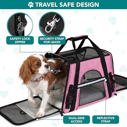 PetAmi Airline Approved Pet Carrier for Cats & Small Dogs, Soft Sided TSA Travel Carrier Bag with Sherpa Bed, Breathable Mesh Ventilation, Collapsible Bowl, Fits Under Seat, Up to 18 lbs, Small Pink - color: Pink, size: Small - 17"L x 10.2"W x 11.2"H