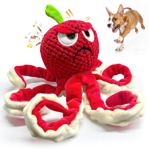 Jeefome Squeaky Dog Toys Octopus -Plush Stuffed Dog Chew Toys with Soft Fabric for Small Medium and Large Dogs,Interactive Tug of War Puppy Toys to Keep Them Busy - style: Apple Octopus