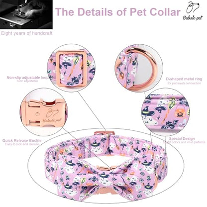 Halloween Dog Collar with Bow Tie - Cute Purple Wizard Ghost Dog Collars, Adjustable Metal Buckle Bowtie Collar for Small Medium Large Boy Girl Dogs XS - color: B-Wizard Ghost, size: XS
