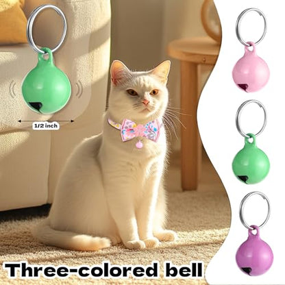 Cat Collar Breakaway, HYQHYX Floral Kitten Collar with Bell, Cute Cat Collar with Bow for Girl Boy Removable Bowtie - color: Pink + Purple + Green