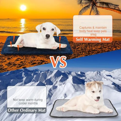 Drydiet 4 Pcs Self Heating Cat Pad Self Warming Cat Bed Dog Heating Pad Washable Thermal Pet Mat for Indoor Outdoor Pet 16 x 20 Inch Removable Non Slip(Navy Blue) - color: Navy Blue