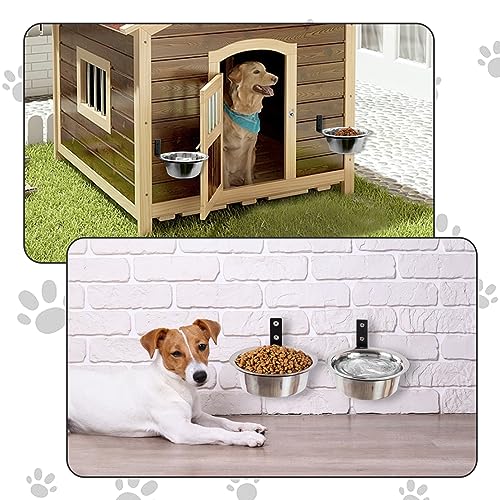Hamiledyi 2 Pack Wall Mounted Elevated Dog Bowls - Adjustable Height Stainless Steel Raised Food & Water Bowls with Collapsible Stand for Medium & Large Dogs & Cats (M)