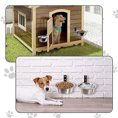 Hamiledyi 2 Pack Wall Mounted Elevated Dog Bowls - Adjustable Height Stainless Steel Raised Food & Water Bowls with Collapsible Stand for Medium & Large Dogs & Cats (M)
