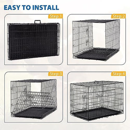 24/7 Shop at Home Gossamer Metal Double Door Folding Wire Pet Crate with Divider, Removable Tray, and Handle for Outdoor and Indoor Medium Dog, 36-inch, Black - size: 36.4"L x 22.6"W x 24.8"H