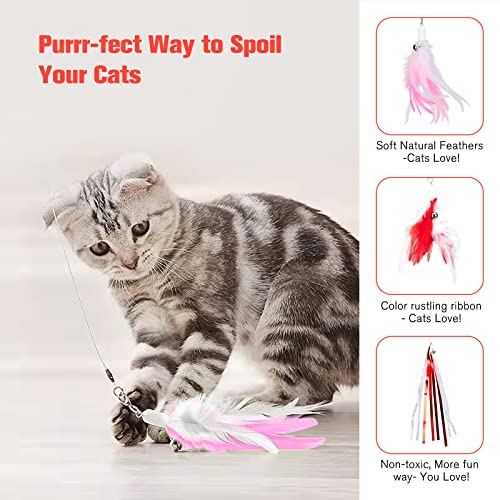 BEBOBLY 3-in-1 Retractable Cat Wand Toy for Indoor Cats - color: Pink