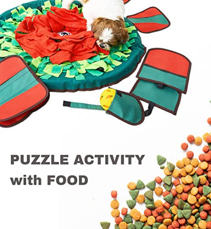 SmellyMatty Snuffle Mat for Dogs - Enrichment Hide & Seek Treat Toys (Large Nosework Sniff Mat + Food Puzzles) - Interactive IQ Game for Boredom (Spring Garden (5 Food Puzzles))