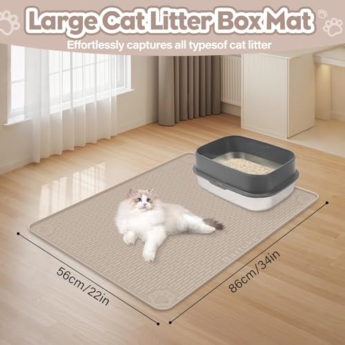 Kalolary Cat Litter Box Mats, Large 34" x 22" Silicone Cat Mat, Easy to Clean Kitty Litter Trapping Mat, Soft on Kitty Paws, Waterproof, Urine-Proof Kittys Litter Mats for Floor, Beige - color: Beige: 86x56cm