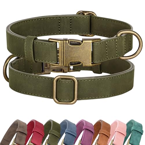 Didog Soft PU Leather Dog Collar, Stylish Quick Released Dog Collars for Small Dogs, Easy Clean Adjustable Pet Collar for Daily Walking, Dark Green, S Fit 10-15" Neck - color: Dark Green, size: S：Fit 10-15" Neck, Width ⅝"