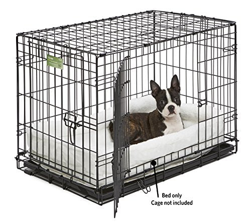 MidWest Homes for Pets Medium QuietTime Double Bolster Pet Bed, White Plush 30-Inch Crate Mat with Stacked Bolsters, Machine Washable, Secure Fit with Elastic Straps - color: White Plush, size: 30-Inch