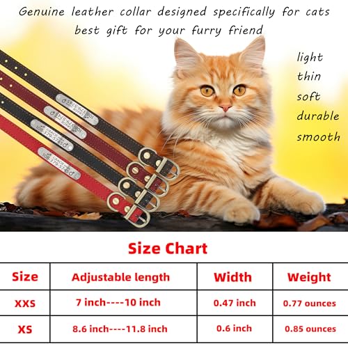 Personalized Leather Cat Collar,Custom with Name Plate and Bell for Boy and Girl Kitten/Cat(XS,Claret) - color: Claret, size: XS