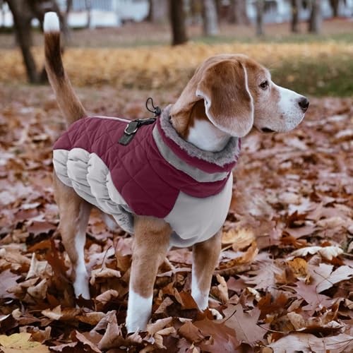 Lelepet Dog Coat Warm Dog Winter Coat Waterproof Dogs Jacket with Harness Built in Reflective Pet Fleece Vest Zip-Up Cold Weather Coats for Dogs Turtleneck & Windproof Coats Chihuahua Wine Red XS - color: Burgundy, size: X-Small