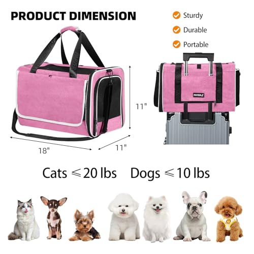 Top Loading Medium Cat Carrier with Privacy Protection for Nervous Pet, Soft-Sided Small Puppy Travel Crate Vet Visit, Kitty Cage Kennel Bag Suitcase Luggage Sleeve, 18x11x11 Inch Pink - color: Pink