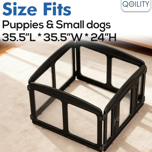 Clear Acrylic Dog Playpen Indoor, Height 24 inch, 4 Panels for Small and Puppy Dogs, Black - color: Black