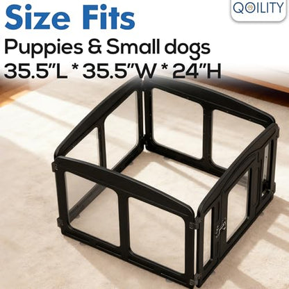 Clear Acrylic Dog Playpen Indoor, Height 24 inch, 4 Panels for Small and Puppy Dogs, Black - color: Black