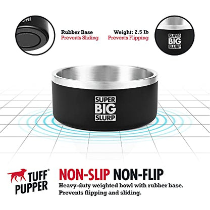 Tuff Pupper 100 oz Heavy Duty Insulated Stainless Steel Dog Bowl for Large Dogs, Non-Slip Base, Dishwasher Safe - color: Epic Black, size: 100oz