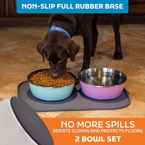 Master Pet Supply Stainless Steel Dog Bowls Set of 2 (128 Oz Each) with Non-Slip Rubber Base - Bone White - Basic Dog Food Bowl Water & Food Bowls for Small Medium Large Dogs & Cats, Metal Dish - color: Bone White, size: 16 Cups (128 oz) 2 Pack