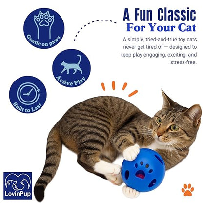 Large Cat Ball Toy with Bell – Interactive Rolling Design for Active Play – Sturdy Plastic Cat Toy Ball that Stays Visible During Play – Blue 1 Pack for Cats, Kittens, and Small Pets - color: Blue - 1 Pack