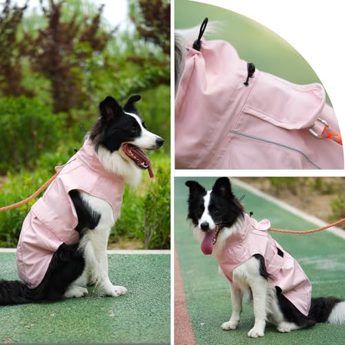 Waterproof Dog Raincoat with Reflective Strip, Adjustable Breathable Rain Coat Jacket with Leash Hole for Dogs (Pink, Small) - color: Pink, size: Small