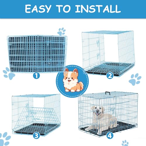 36 Inch Medium Dog Crate for Medium Dogs Durable Foldable Medium Dog Kennel Indoor, Double Door/Leak-Proof Removable Tray/Handle, for Shop/Home/Outdoor, Metal Dog Crate, 36 Inch Dog Crate Puppy Crate