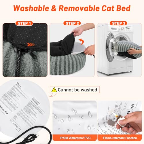 Toove Heated Cat Bed Indoor - Heating Donut Pet Bed for Cats and Small Dogs, Ultra Soft & Cozy Sleeping Cat Beds, Machine Washable, Safe Warming with Timer and Temperature Control, 20''x20''x6'' Small