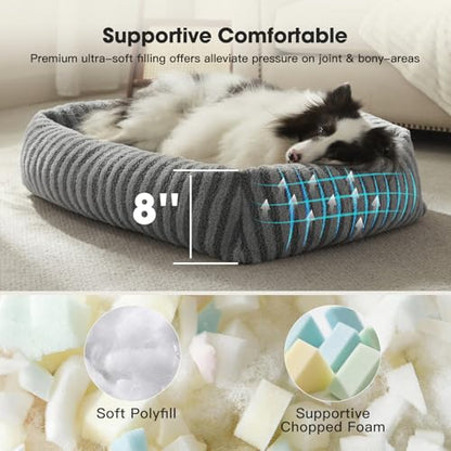 MIXJOY Dog Bed Medium Size Dog, Washable Medium Dogs Bed with Removable Cover, Soft Rectangle Doggy Ded Fluffy Plush Faux Fur Pet Bed with Anti-Slip Bottom, 30"x24"x8", Grey - color: Grey, size: M(30"Lx24"Wx8"Th)