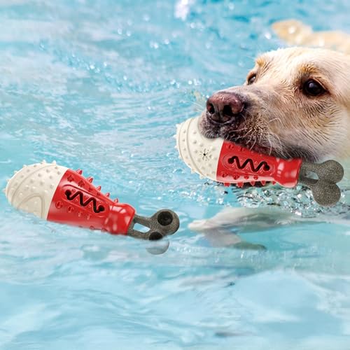 Natural Coffee Wood Dog Toy - Cooling Freezable TPR Teething Chew & Treat Dispensing Enrichment Toy - Sustainable for Small Medium Large Breeds (Red) - color: Red