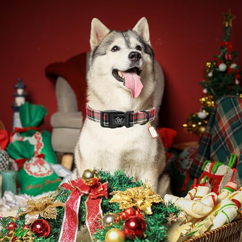 Elegant littlle Tail Christmas Dog Collar, Red Plaid Pet Collars Soft Cotton Winter Dog Collar with Quick Release Buckle Pet Puppy Collars for Small Medium Large Dogs - color: Christmas-Red Plaid, size: X-Small (Pack of 1)