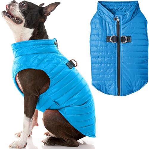 Gooby Puffer Vest Dog Jacket - Blue, Small - Ultra Thin Zip Up Wind Breaker with Dual D Ring Leash - Water Resistant Small Dog Sweater Coat - Dog Clothes for Small Dogs Boy or Medium Dogs, (15") - color: Blue, size: Small chest (15")