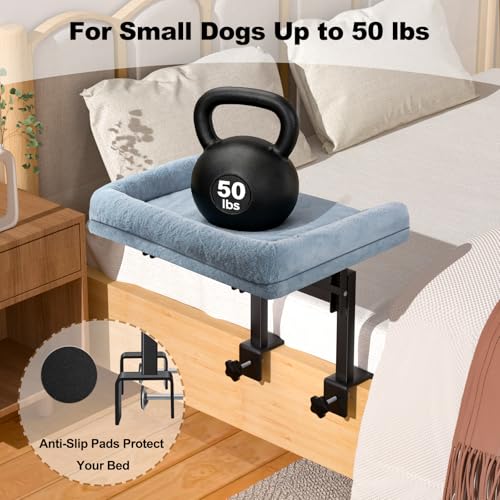 Foldable Bedside Cat Bed, Bedside Dog Bed Attached to Human Bed for Cats & Small Dogs, Plush Cozy Pet Bed with Removable Washable Cover, Supports up to 50 lbs
