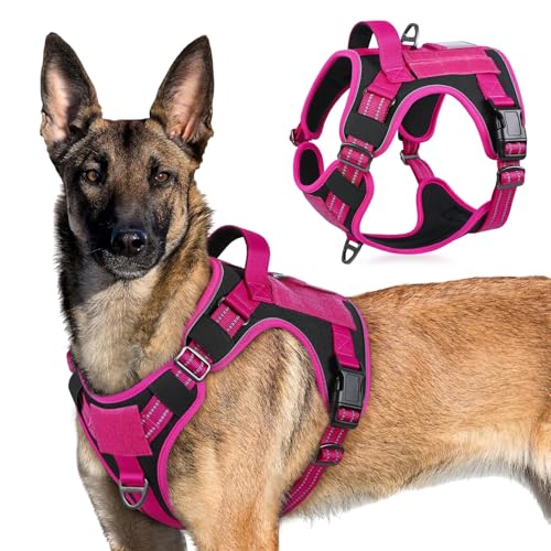 rabbitgoo Tactical Dog Harness for Large Dogs, No Pull Military Service Vest with Handle & Molle, Easy Control for Training Walking, Adjustable Reflective Straps, Black & Rose Red, XL - color: Black & Rose Red, size: X-Large