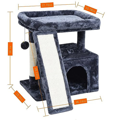 Small Cat Tree Tower for Indoor Use – Stable Condo with Scratching Post, Perch, Board, and Hideout for Kittens(Smoky Grey) - color: Smoky Grey