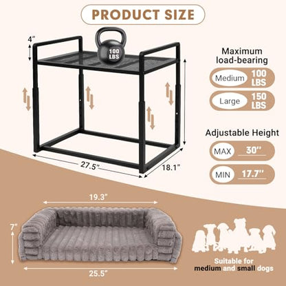 Beside Dog Bed,Adjustable Height Dog Bunk Beds,27.5''x 18''Metal Dogs Bed Frame with Washable Removable Corduroy Cover,Memory Foam Pet Bed with Sides,Medium - size: Medium