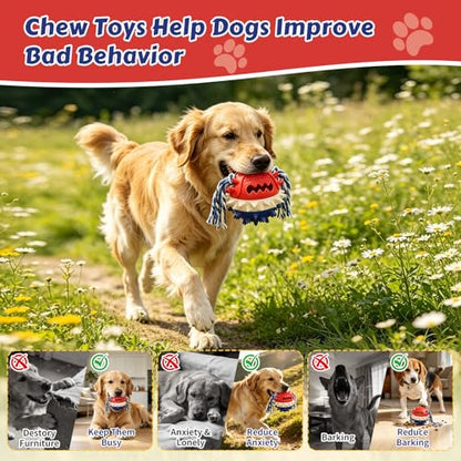 Dog Chew Toys Floating 4" Squeaky Ball for Aggressive Chewers Toothbrush Teething Cleaning Toys Outdoor Swimming Interactive Tough Toys with Treat Dispenser Ball for Medium and Large Dogs - color: Red & Blue