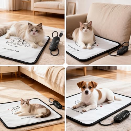 ADD.HERES Heated Cat Bed, Waterproof Adjustable Temperature Dog Cat Heating Pad with Timer, Indoor Pet Heating Pad for Cats Dogs Electric Pads for Dogs Cats, Pet Heated Pad
