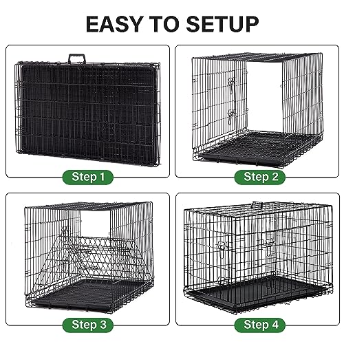 24/7 Shop at Home Gossamer Metal Double Door Folding Wire Pet Crate with Divider, Removable Tray, and Handle for Outdoor and Indoor Medium Dog, 42-inch, Black - size: 42.7"L x 26.8"W x 28.7"H