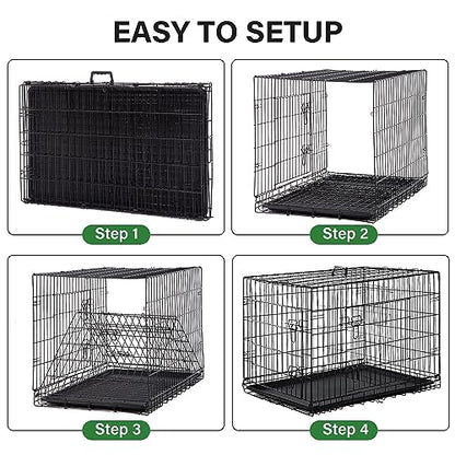 24/7 Shop at Home Gossamer Metal Double Door Folding Wire Pet Crate with Divider, Removable Tray, and Handle for Outdoor and Indoor Medium Dog, 42-inch, Black - size: 42.7"L x 26.8"W x 28.7"H