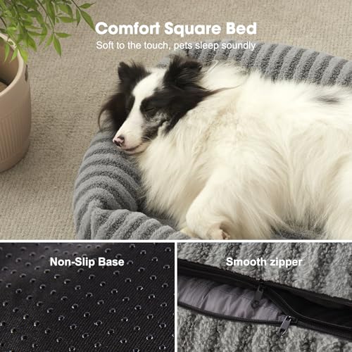 MIXJOY Medium Dog Beds for Medium Sized Dog, Calming Warming Pet Beds, Washable Dogs Bed with Removable Cover, Rectangle Pet Bed with Non-Slip Bottom, 25"x21"x7", Grey - color: Grey, size: S Plus(25"Lx21"Wx7"Th)