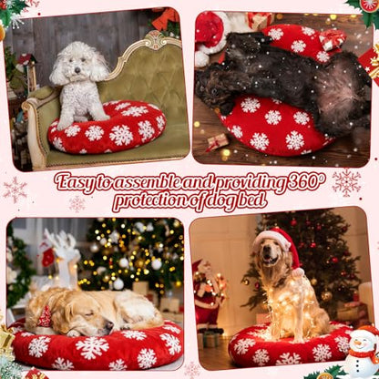 Oudain Dog Bed Cover 30 x 30 x 10 Red Snowflakes Waterproof Round Dog Bed Cover Replacement Washable for Round Dogs Beds Valentine's Day Christmas Winter Decor Scratch Resistant Mattress Protector - size: 30" X 30" X 10", style: Red and White Snowflakes