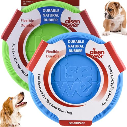 Dog Flying Disc - Durable Rubber Dog Toy for Fetch - Interactive Lightweight Flyer Dog Toys for Outdoor Playtime - Safer Disc for Healthy Activity - for Small/Medium Dogs 2 Pack