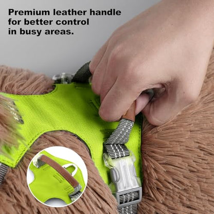 No Pull Dog Harness – Adjustable Reflective Nylon Vest for Small Medium Large Dogs, Escape Proof Training Harness with Leather Control Handle, Lightweight Aluminum Hardware (Green, L) - color: Green, size: L