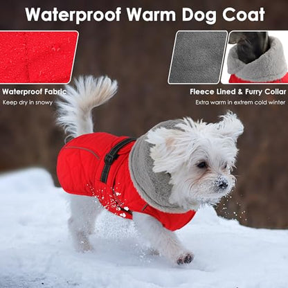 Dog Coat, Waterproof Dog Winter Jacket with Adjustable Buckle, Reflective Turtleneck Pet Snow Vest Warm Fleece Sweater for Small Medium Large Dogs - Red, 2XL - color: Red, size: XX-Large