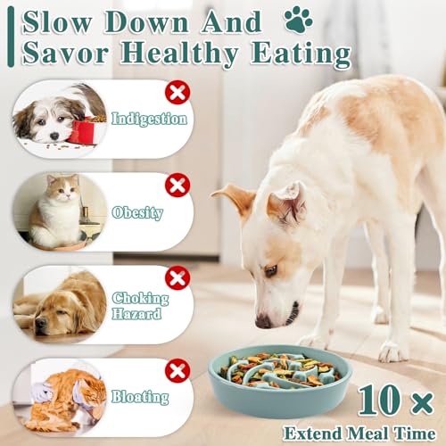 Ceramic Slow Feeder Dog Bowls, 1.5 Cups Dog Food Dish for Medium and Large Breed, Puzzle Dog Food Bowl for Fast Eater, 28OZ, 8.15 inch(Light Green) - color: Light Green-L