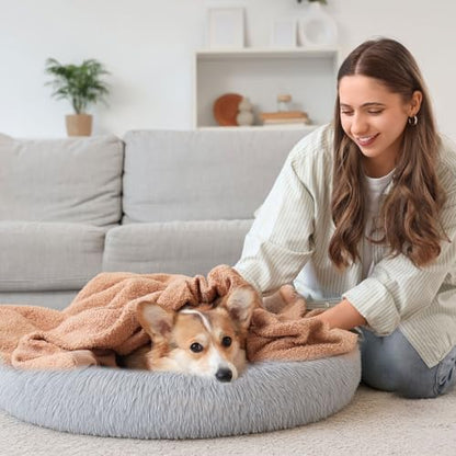2-Pack Small Calming Dog & Cat Bed Anti Anxiety Fluffy Plush Pet Beds with Anti-Slip Bottom Machine Washable Interchangeable Pet Bed for Kittens & Puppies(Gray Series,21x16.5 Inch) - color: Gray Series
