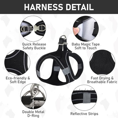 Small Dog Harness Collar and Leash Set, Step in No Chock No Pull Linen Fabric Soft Mesh Dog Vest Harnesses Reflective for Dogs Puppy Cats Kitten Rabbit (Black, XXS) - color: Black, size: XXS