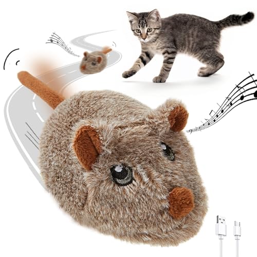 Cat Toys Squeaky Rechargeable Moving Mouse with Dynamic Magic Tail, Automatic Self Play Mouse Interactive Cat Toy for Indoor Cats, Kitten's Electric Multi-Mode Activated Mouse Toy (Brown) - color: Sienna Brown