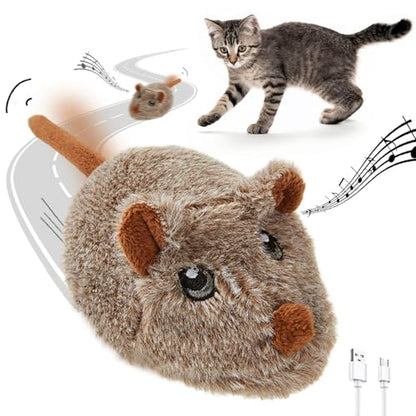 Cat Toys Squeaky Rechargeable Moving Mouse with Dynamic Magic Tail, Automatic Self Play Mouse Interactive Cat Toy for Indoor Cats, Kitten's Electric Multi-Mode Activated Mouse Toy (Brown) - color: Sienna Brown