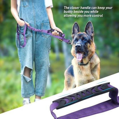 AUBELL Tactical Dog Leash Heavy Duty,4-6ft Reflective Strong No Pull Bungee Leash for Medium Large Dogs with Comfortable Padded Double Handle,Car Seat Belt,360 Degree Rotating Carabiner,Purple - color: M/L-Purple(4-6FT)